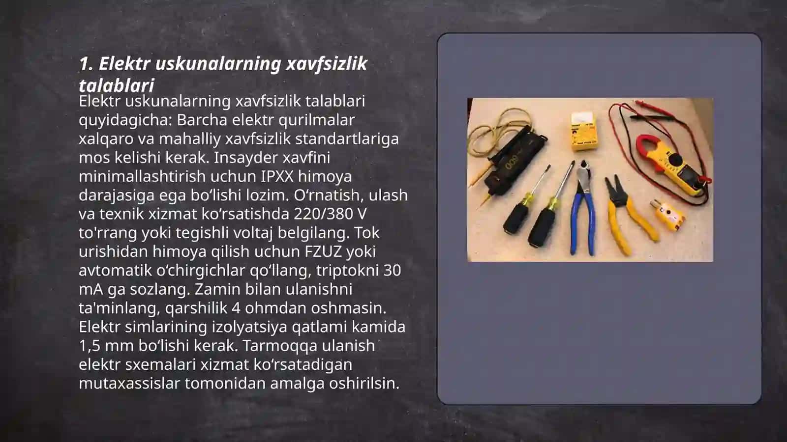 Elektr uskunalarning xavfsizlik talablari 3