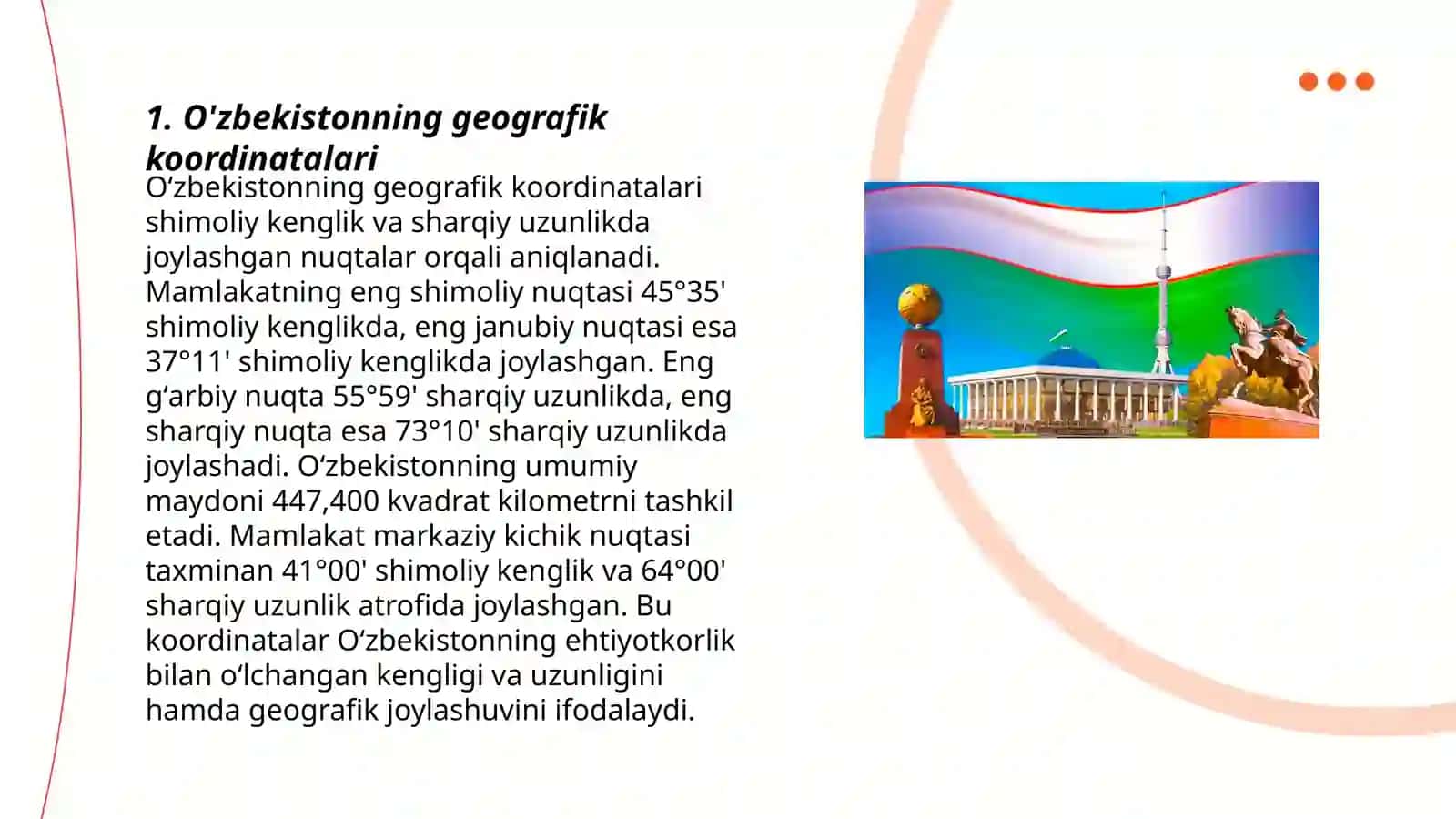 O'zbekiston Respublikasining Geografik o'rni, Maydoni, chegaralari 3