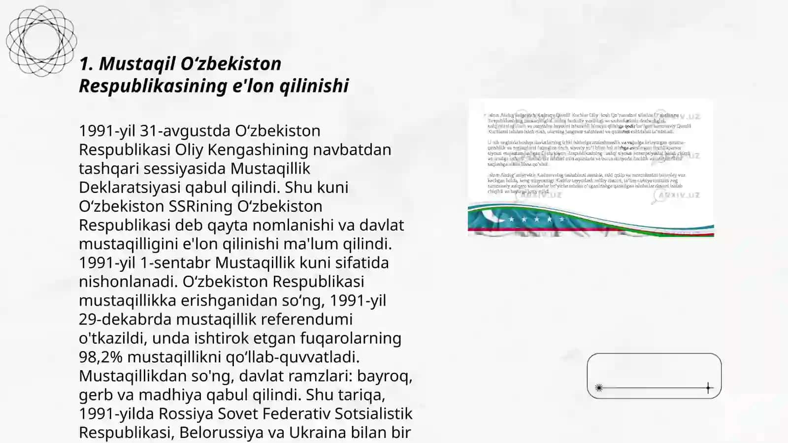 Mustaqil Õzbekiston Respublikasining tashkil topishi va uning tarixiy ahamiyati 3
