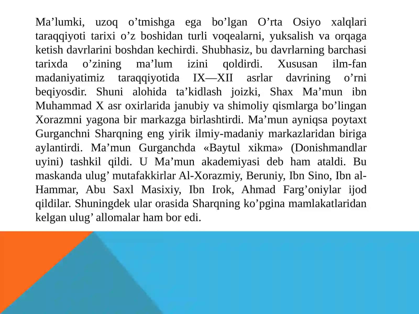 Markaziy Osiyolik allomalarning bashariyat ilmiy taraqqiyotiga qo‘shgan ulushi. 3