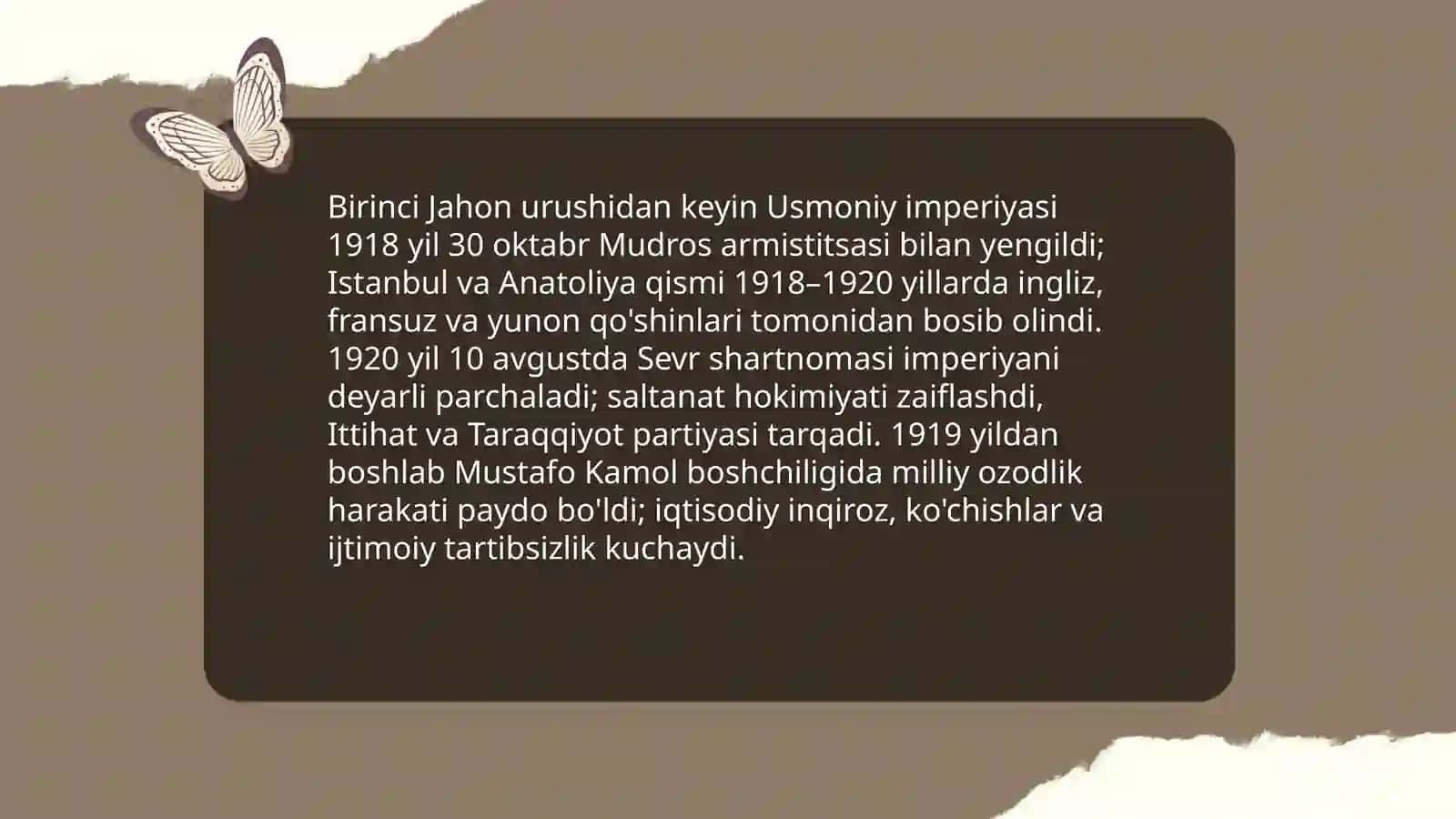 Turkiya – Imperiyadan Respublikaga: Mustafo Kamol Otaturk boshchiligidagi ozodlik urushi va Sevr shartnomasining rad etilishi 3