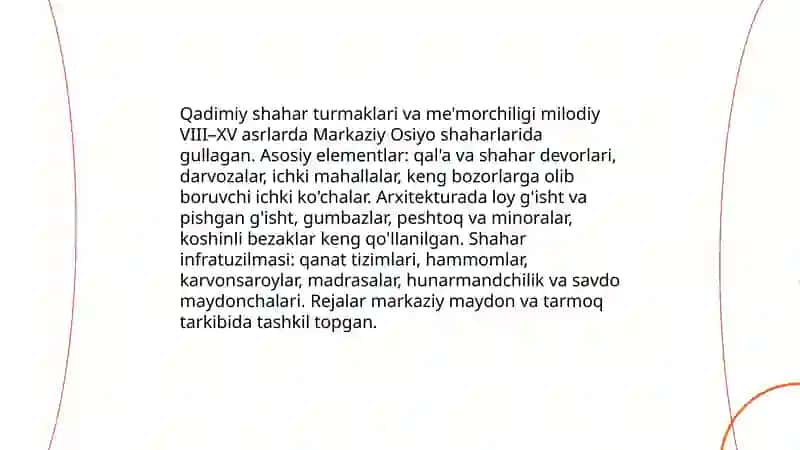Qadimiy shahar turmaklari va me'morchiligi Akramov Jaxongir 3