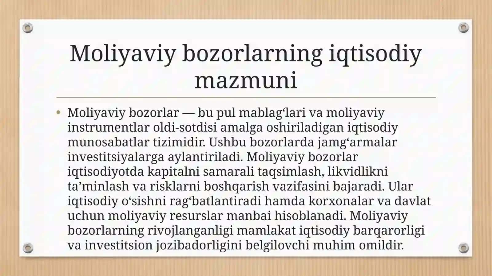 Moliyaviy bozorlar va ularning turlari hamda O‘zbekiston Respublikasida tutgan o‘rni 3