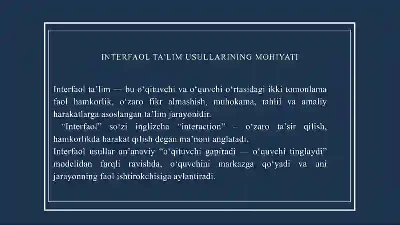 TA'LIM JARAYONIDA INTERFAOL USULLARDAN FOYDALANISH. 3
