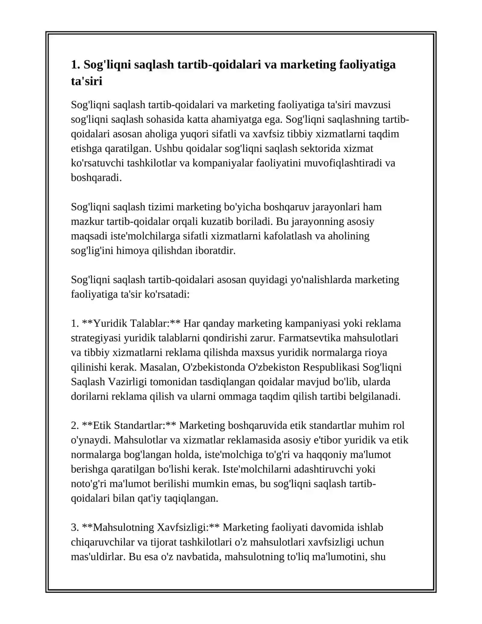 SOG'LIQNI SAQLASHGA BO'LGAN TALABLAR VA MARKETING BOSHQARUVI 3