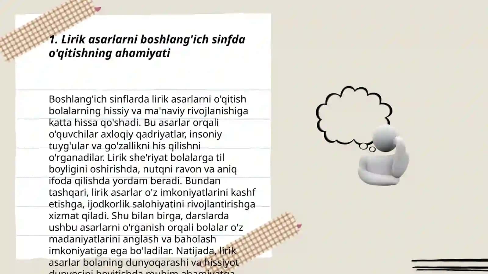 Boshlanģich sinfda lirik asarlar ustida ishlash uchun metodik tavsiyalar 3