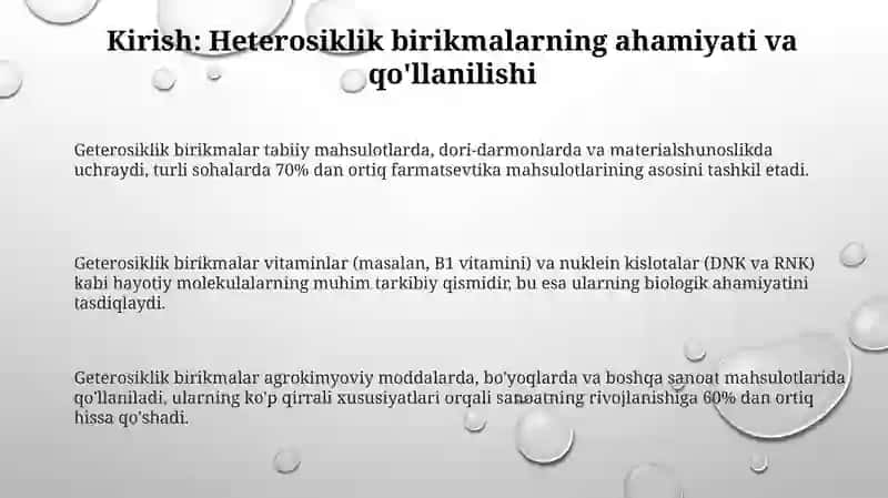 Geteroxalqali birikmalar metabolitlar va dorivor vositalar sifatida 3
