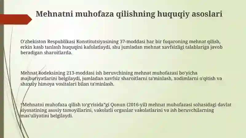 Mehnat Muhofazasining Huquqiy-me'yoriyasoslari 3