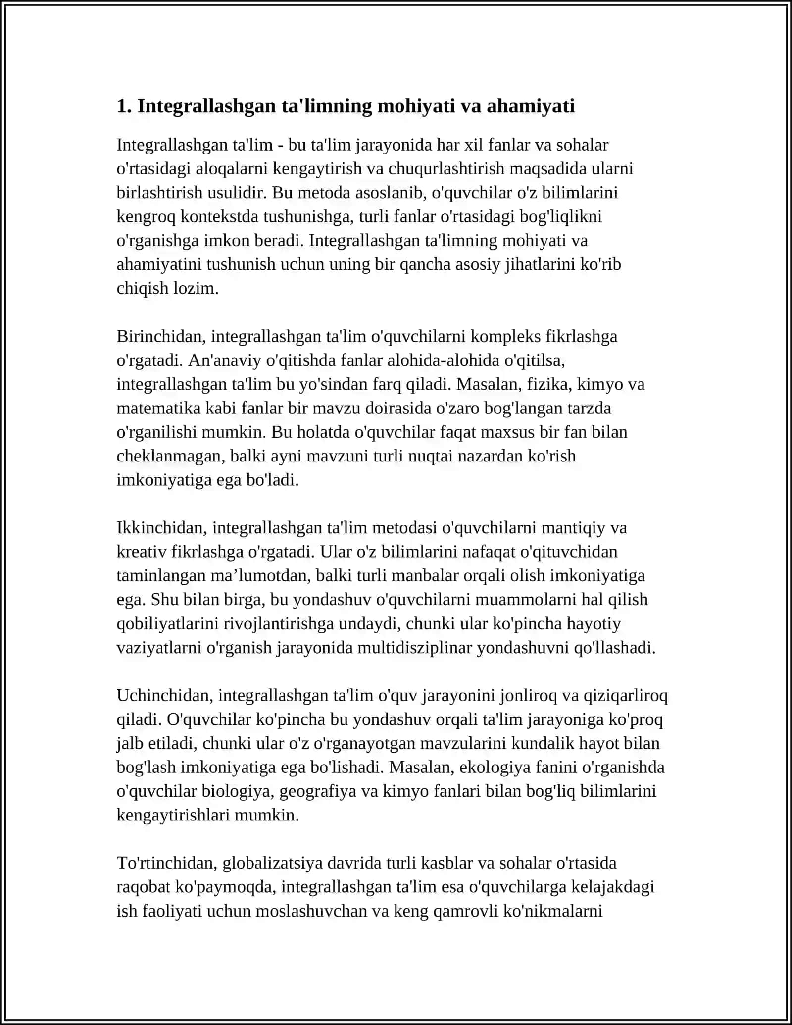 BOSHLANGICH SINFLARDA INTEGRALLASHGAN TA'LIM REFARAT 3