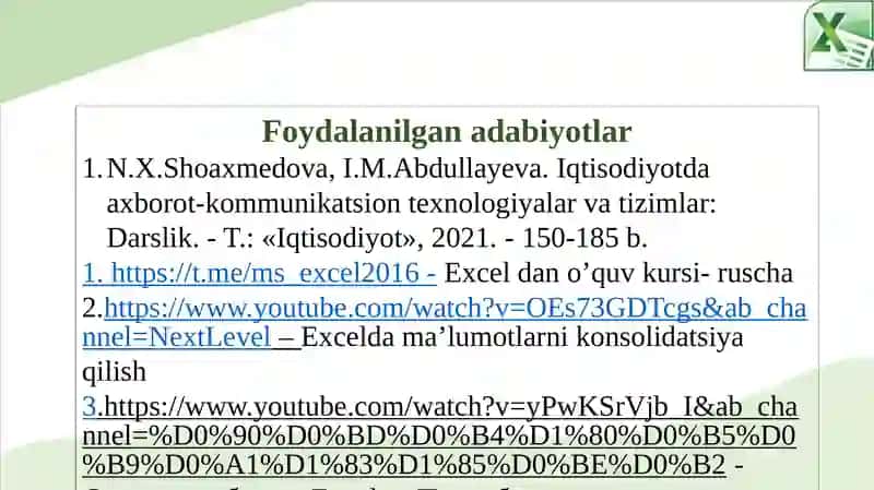 IQTISODIYMASALALARNI YECHISHDA JADVAL MUXARRIRLARIDAN FOYDALANISH 3