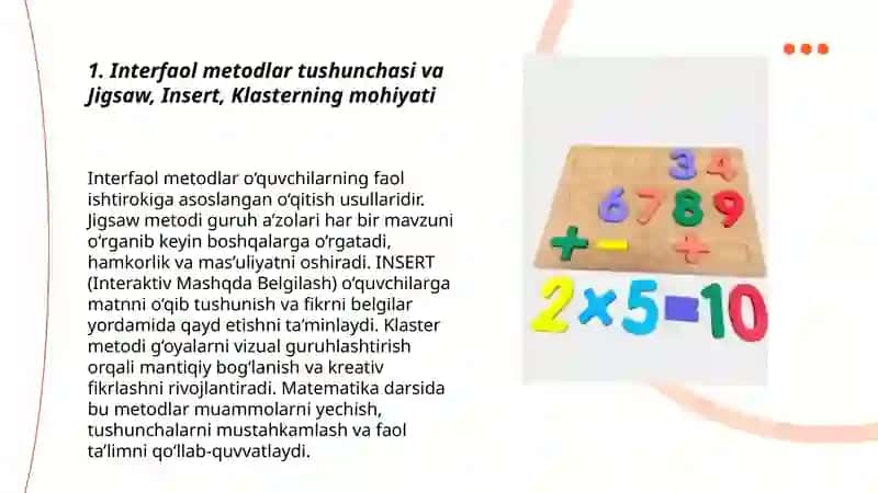 Interfaol metodlar (Jigsaw, Insert, Klaster) va ularning matematika darsidagi o‘rni 3