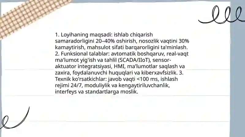 Ishlab chiqarish tarmoqlari va tizimlarini avtomatlashtirishning konseptual loyihasini ishlab chiqish 3