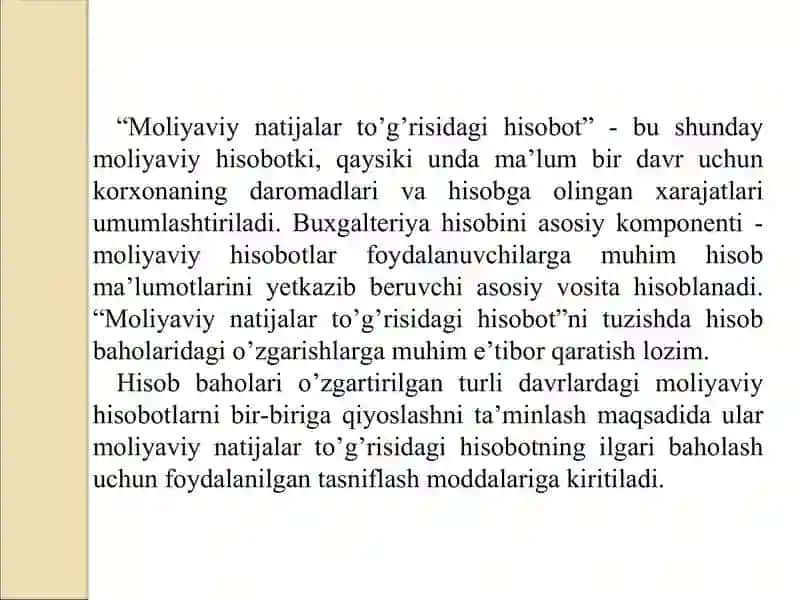 Moliyaviy Natijalar To’g’risidagi Hisobot Audit 3