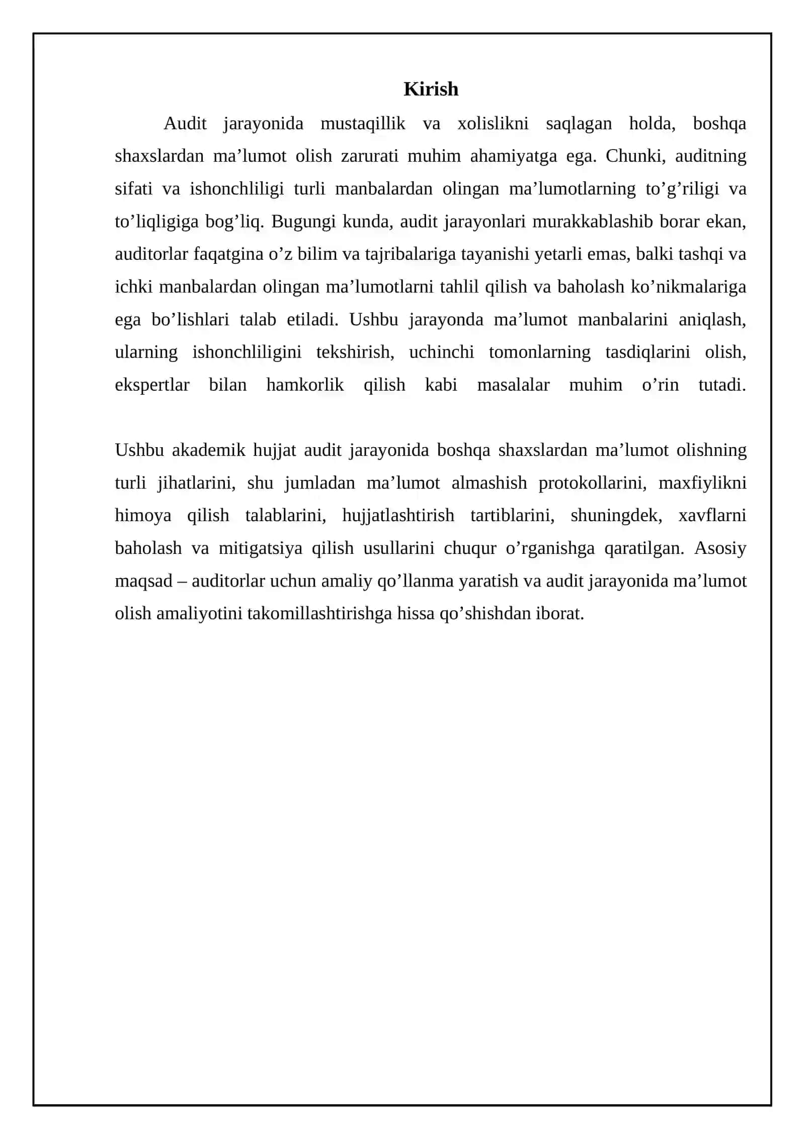 Audit oʻtkazish jarayonida boshqa shaxslarning maʼlumotidan foydalanish 3