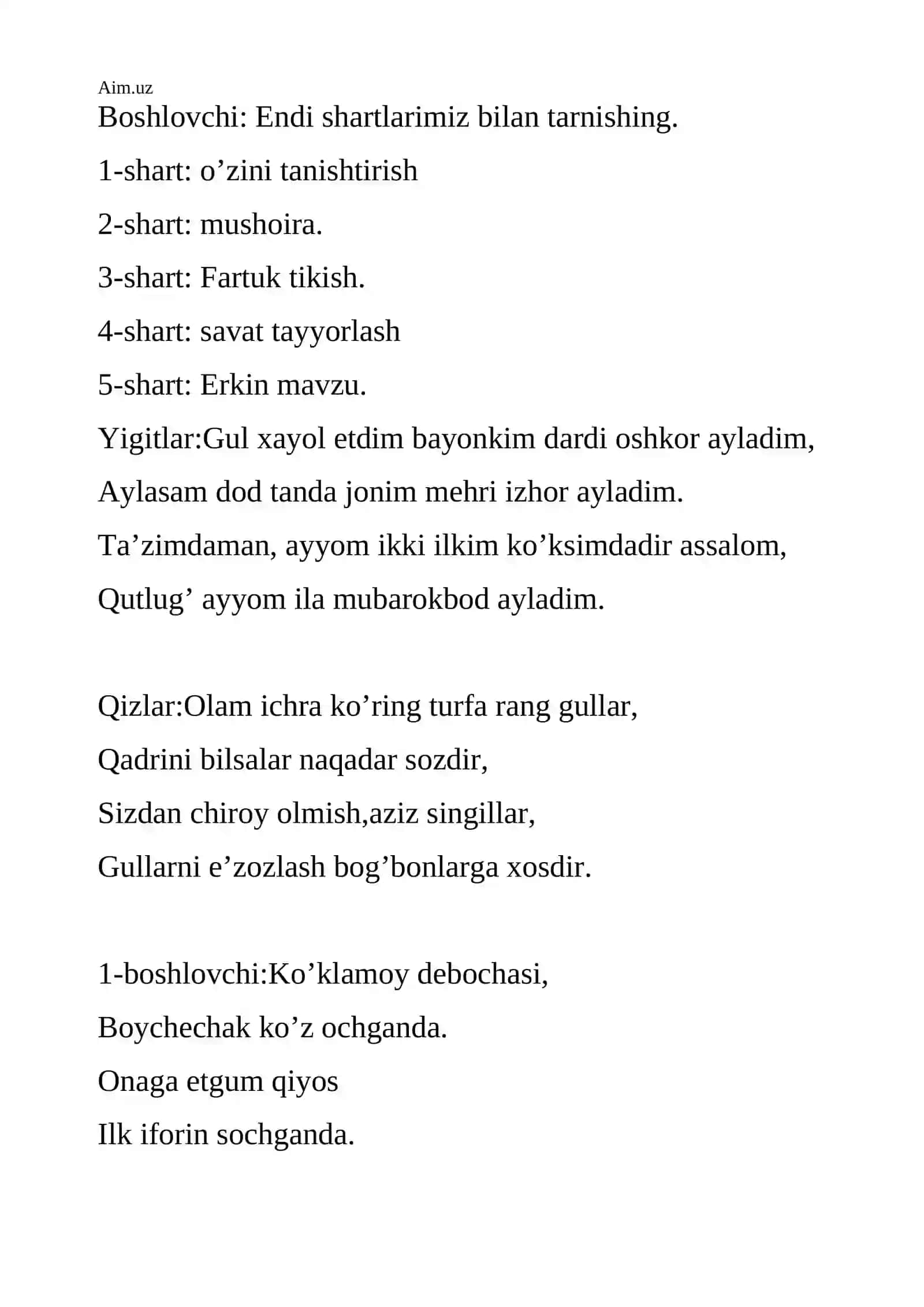 “Onajon sizga ta’zim” (senariy) 3