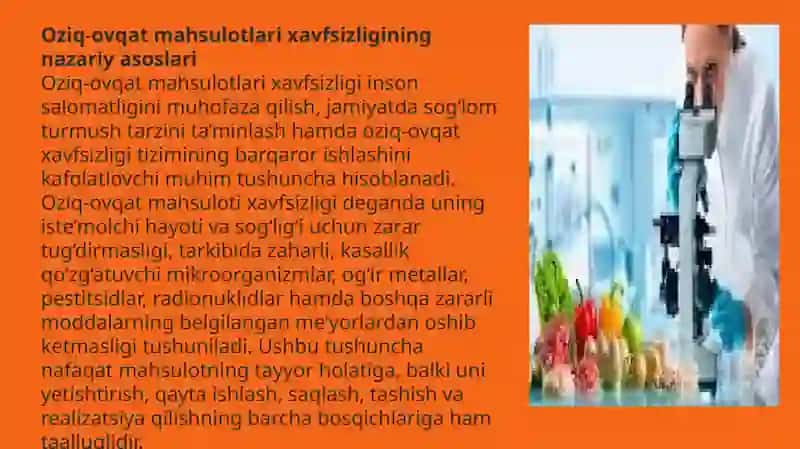 Oziq ovqat mahsulotlari xavfsizligini baholash va ularni qoʻllashdagi nazorat 3