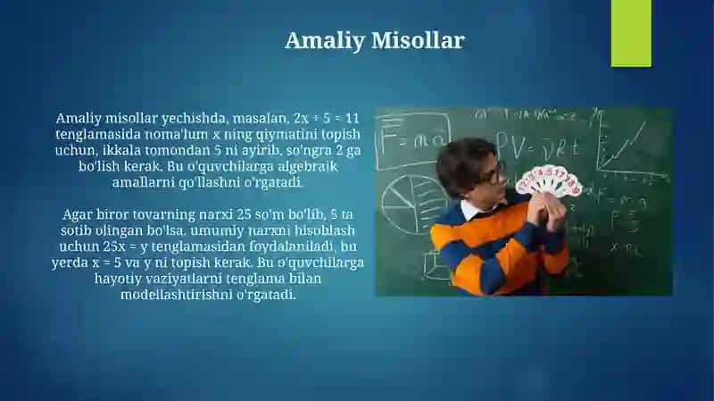 Bir o'zgaruvchili tenglamalar bilan yechiladigan murakkab masalalarni yechishga o'rgatish 3