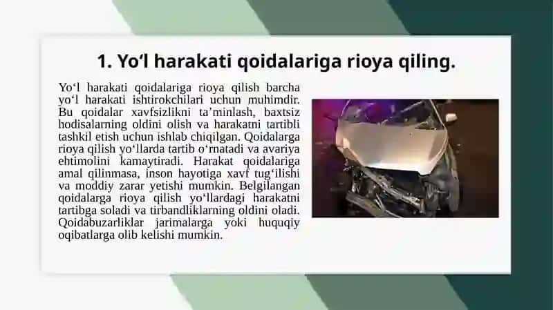 Yo'lharakati qoidalariga rioya qiling 3