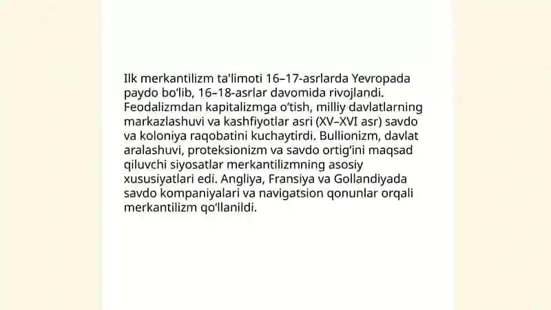Ilk merkantilizm ta'limoti va uning namoyondalari 3