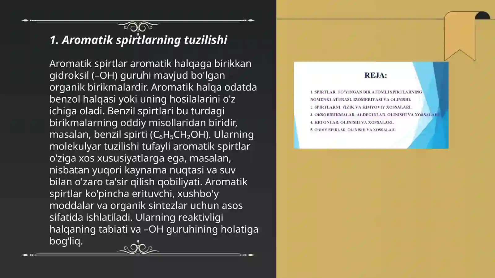 Aromatik spirtlarning funksionallik analizi 3
