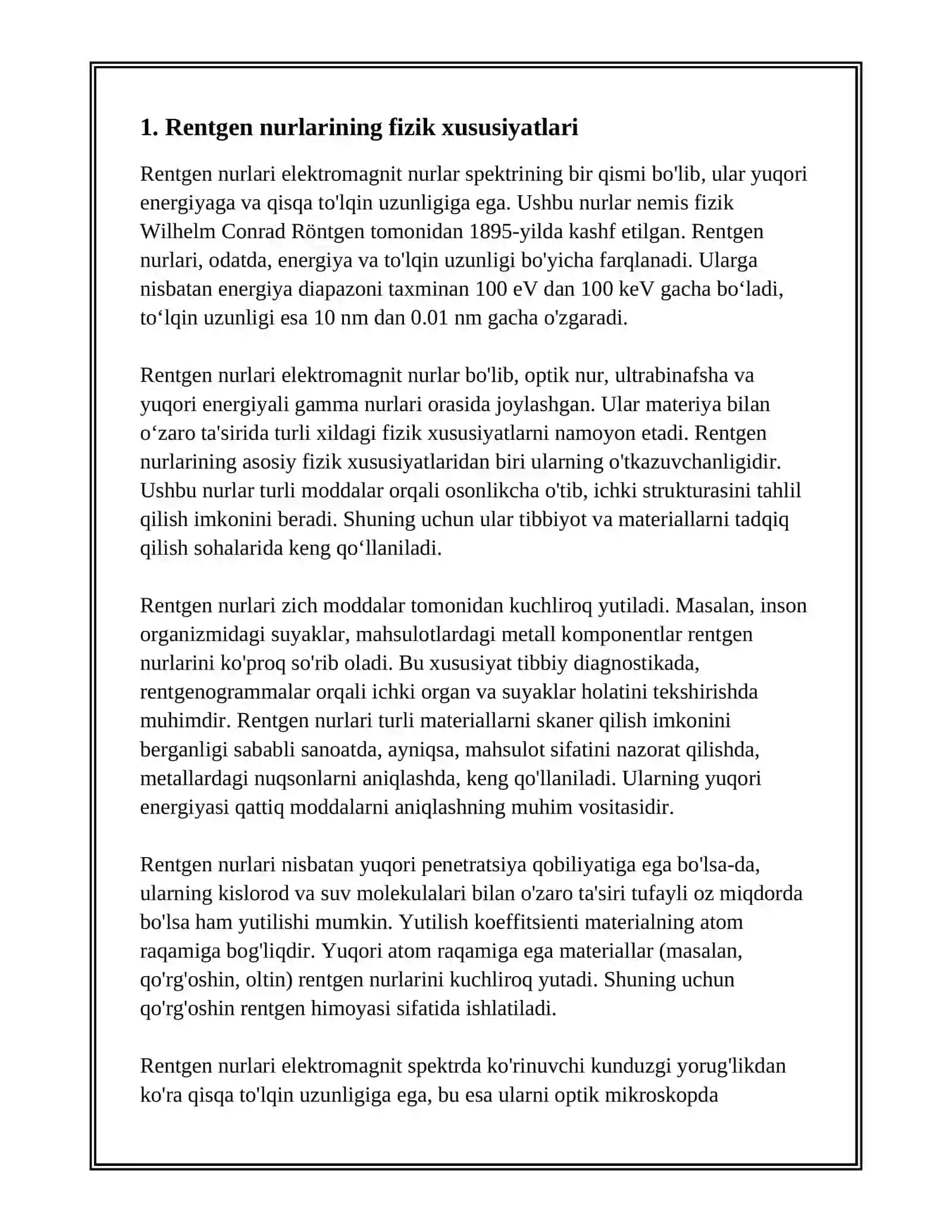 RENTGEN NURLARI VA ULARNING QO'LANILISHI 3