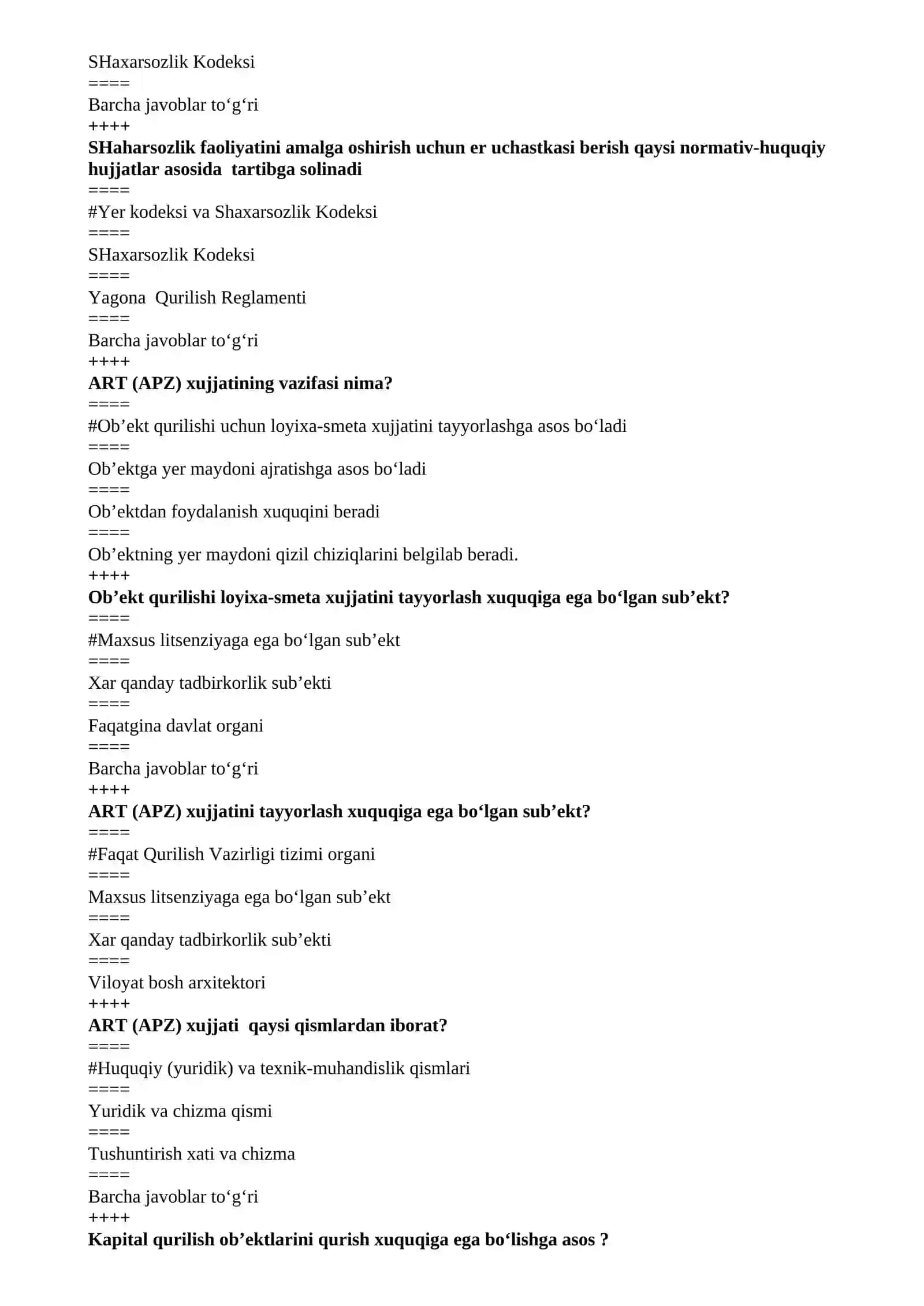ARXITEKTURA ISHLARIDA MA'MURIY BOSHQARUV FANIDAN TEST SAVOL VA JAVOBI 3