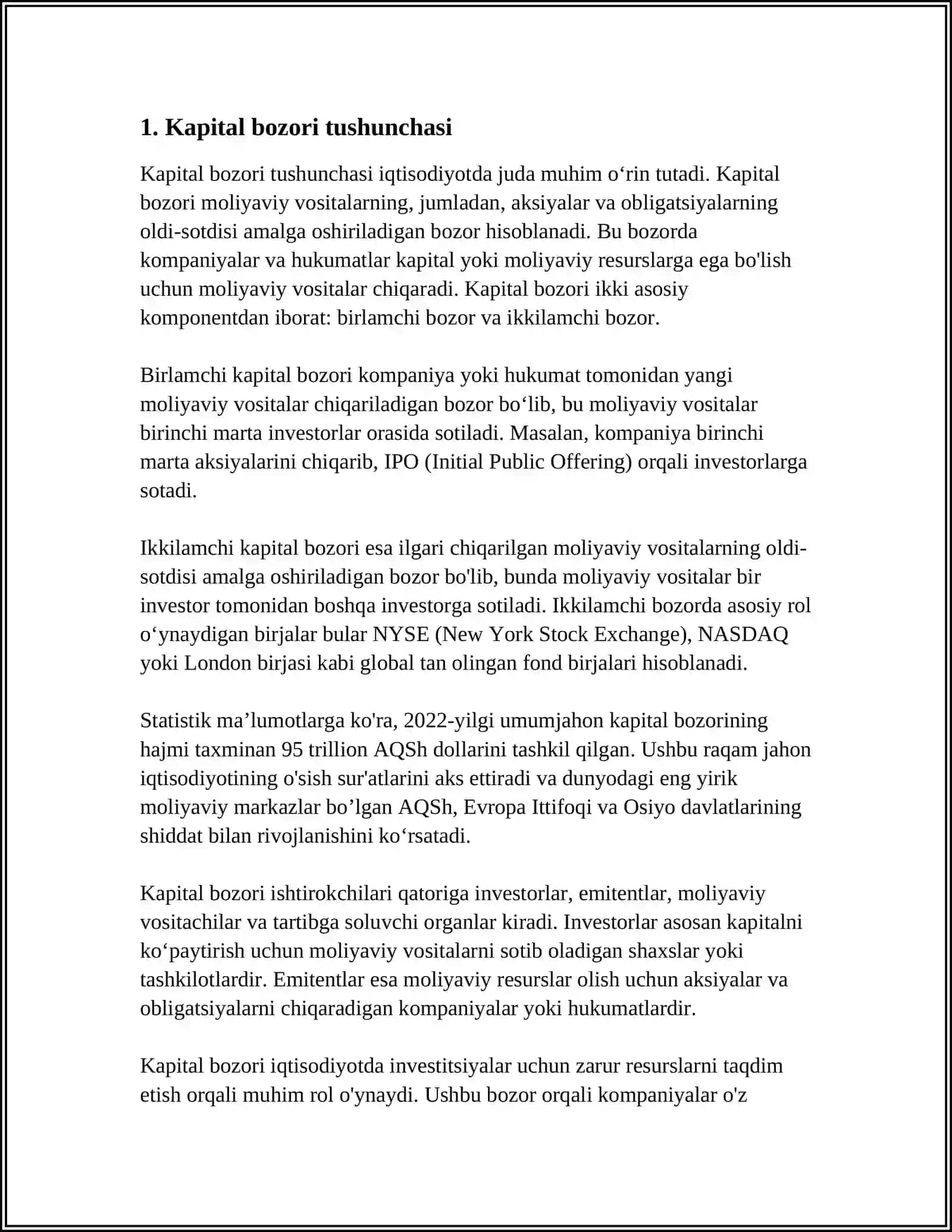 KAPITAL BOZOR VA SSUDA KAPITALI.TABIIY RESURSLARGA NARXLAM SHAKILLANISHI VA IQTISODIY RENTA 3
