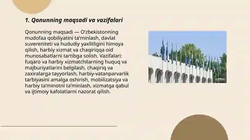 O'zbekiston Respublikasi Umumiy harbiy xizmat to'g'risdagi qonunning mazmuni 3