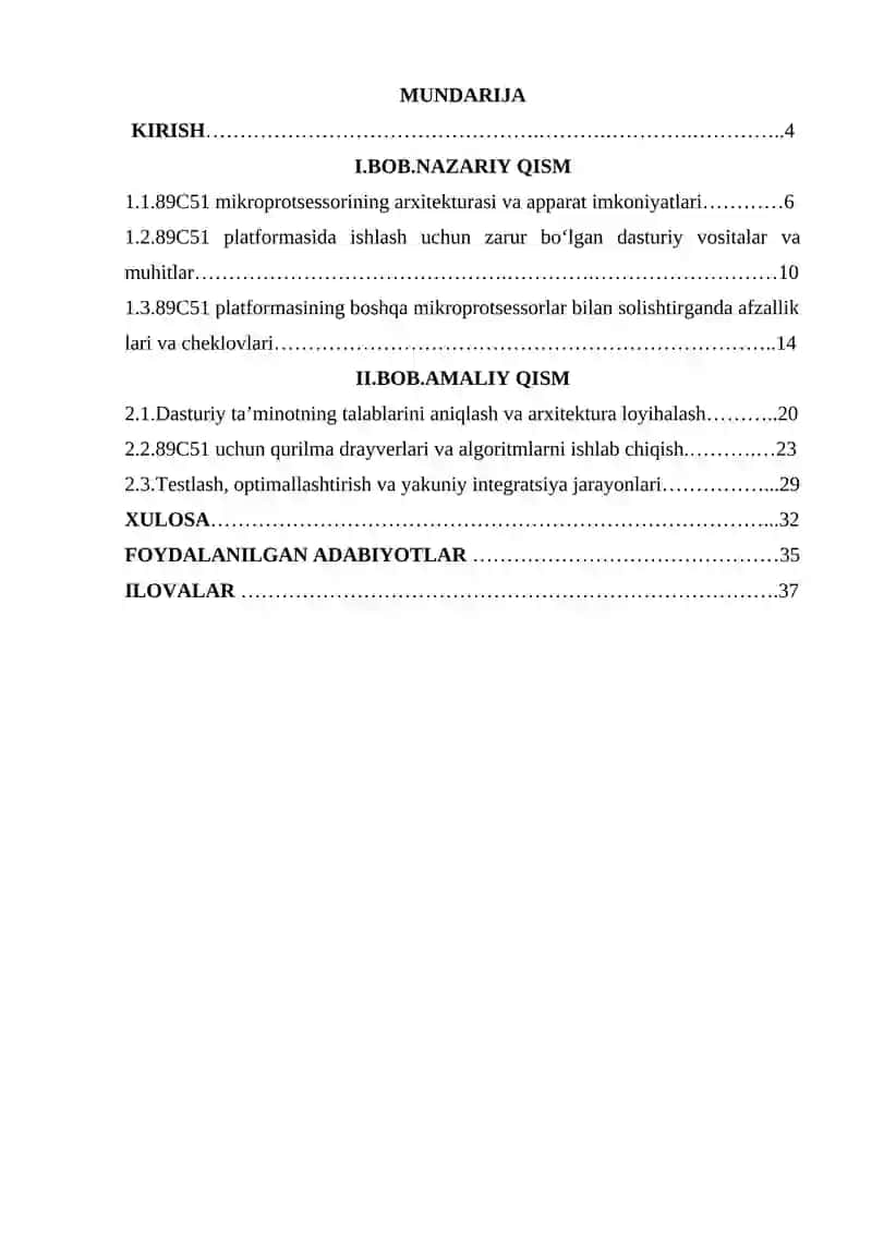 89C51 PLATFORMALARIDA O‘RNATILGAN DASTURIY TA’MINOT ISHLAB CHIQISH 3