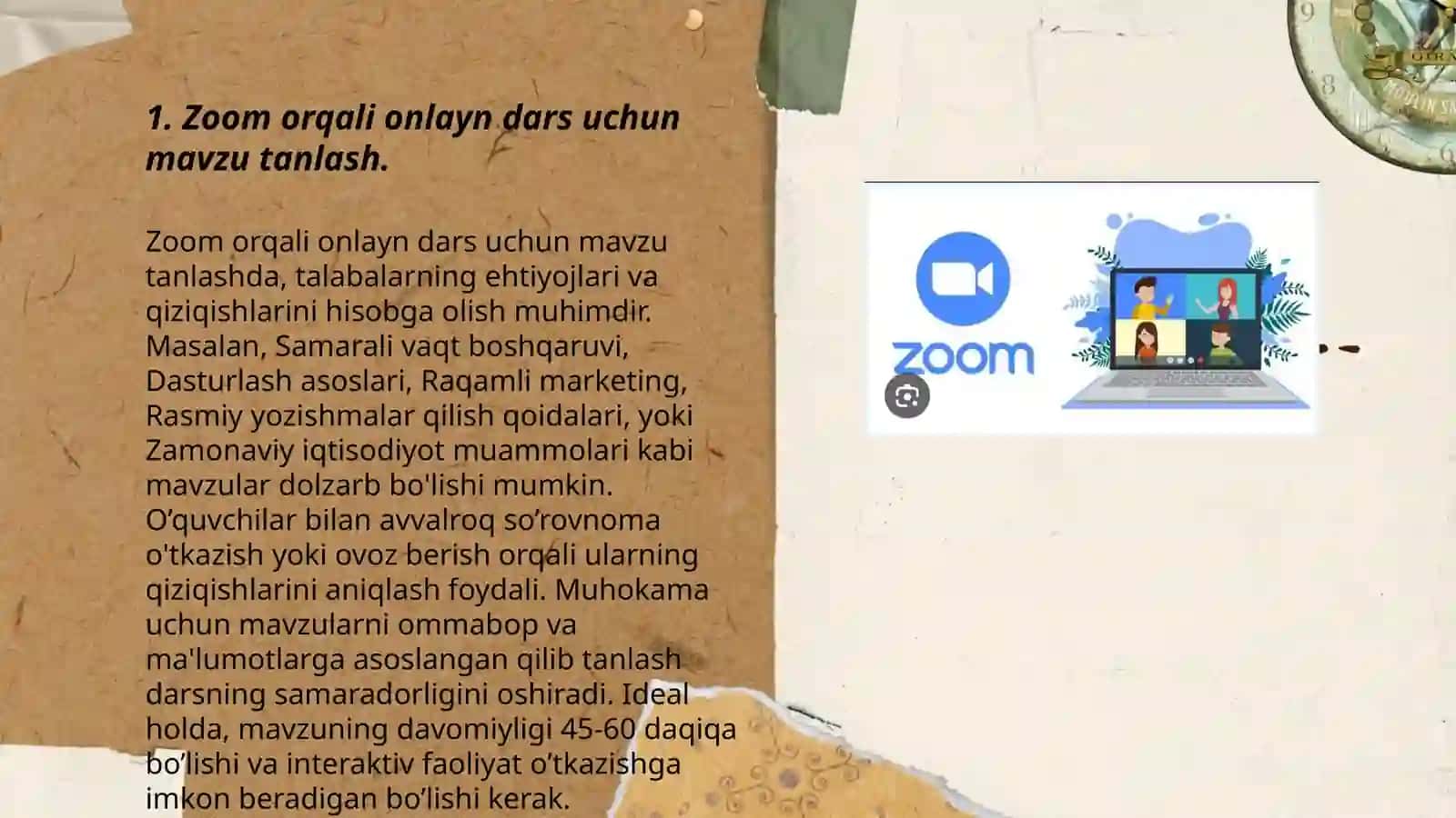 Zoom orqali onlayn dars oʻtkazish: Mavzu tayyorlash qatnashchilarni boshqarish va yozib olish 3