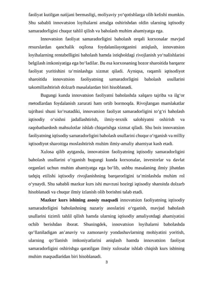 INNOVATSIYA FAOLIYATNING IQTISODIY SAMARADORIGINI BAHOLASH USULLARI 3