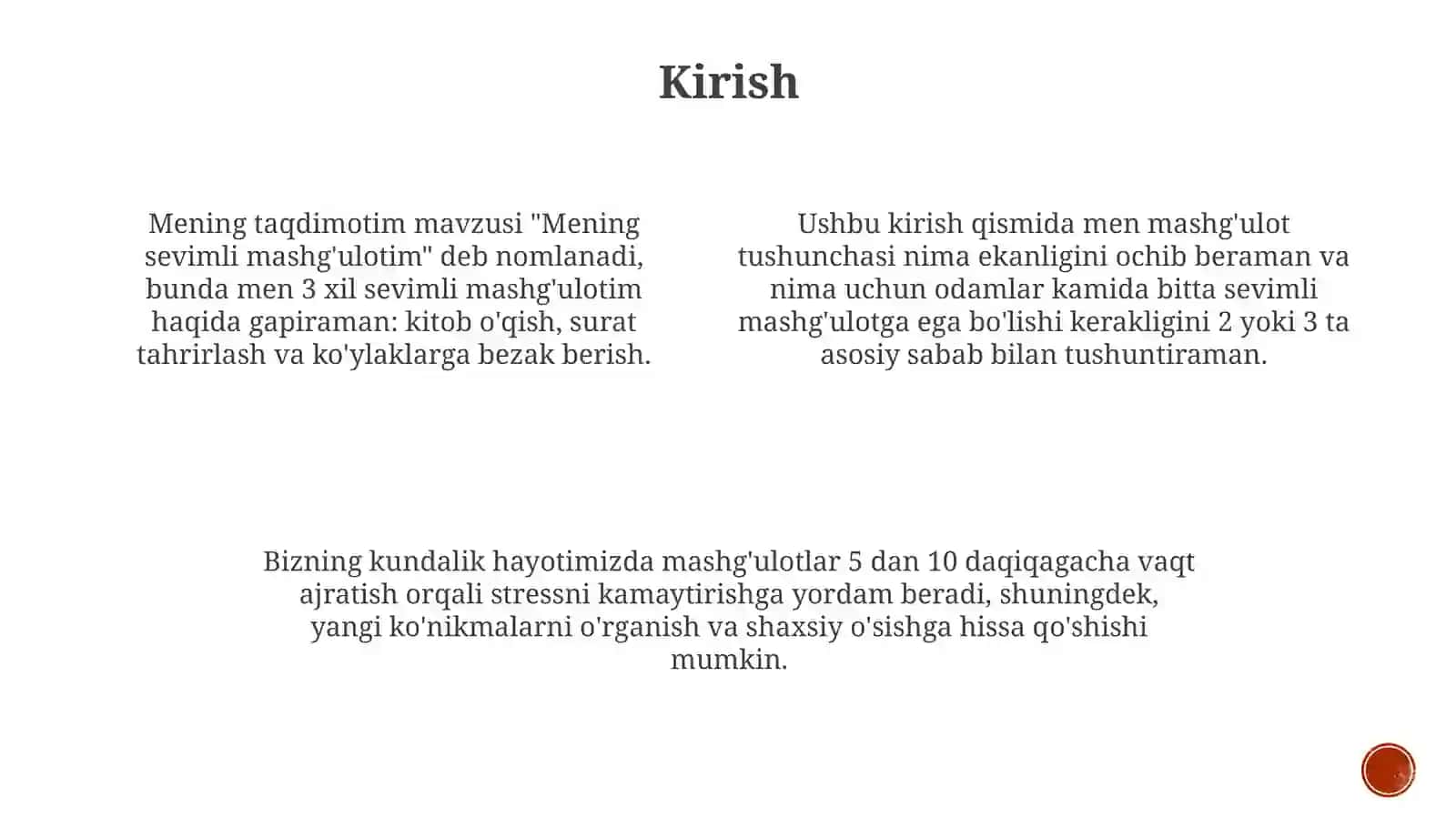Meningsevimlimashgʻulotim 3