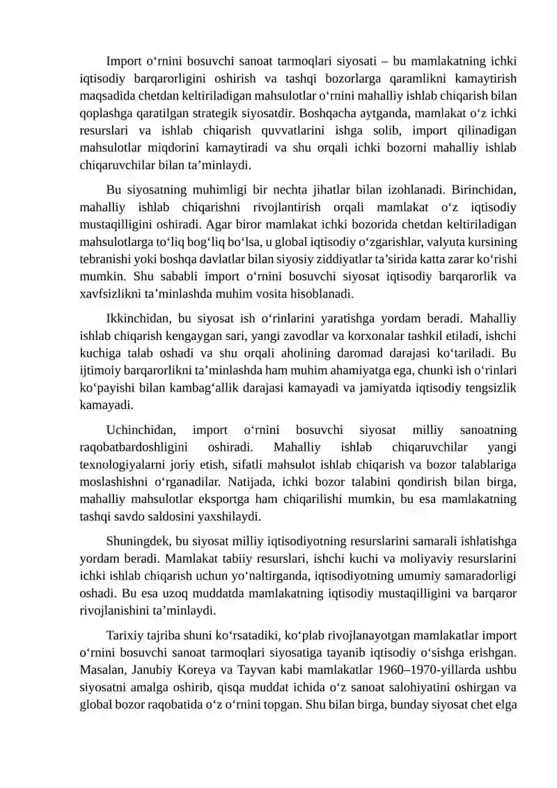 Import o'rnini bosuvchi sanoat tarmoqlari siyosati 3