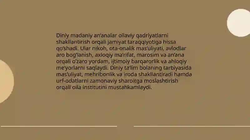 Diniy madaniy ananalarning jamiyat taqqiyotidagi o’rni 3