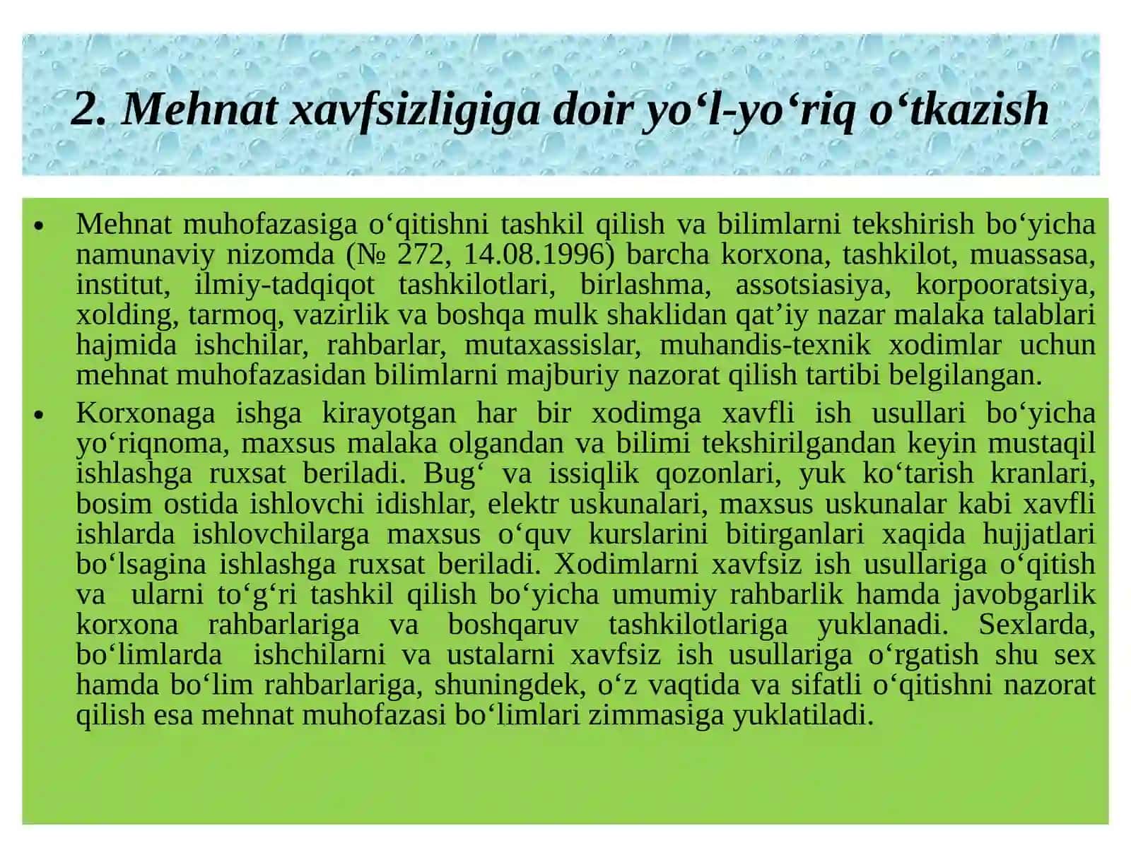 Xavfsiz faoliyatni tashkil qilishda xodimlar bilimini tekshirish va õqitish 3