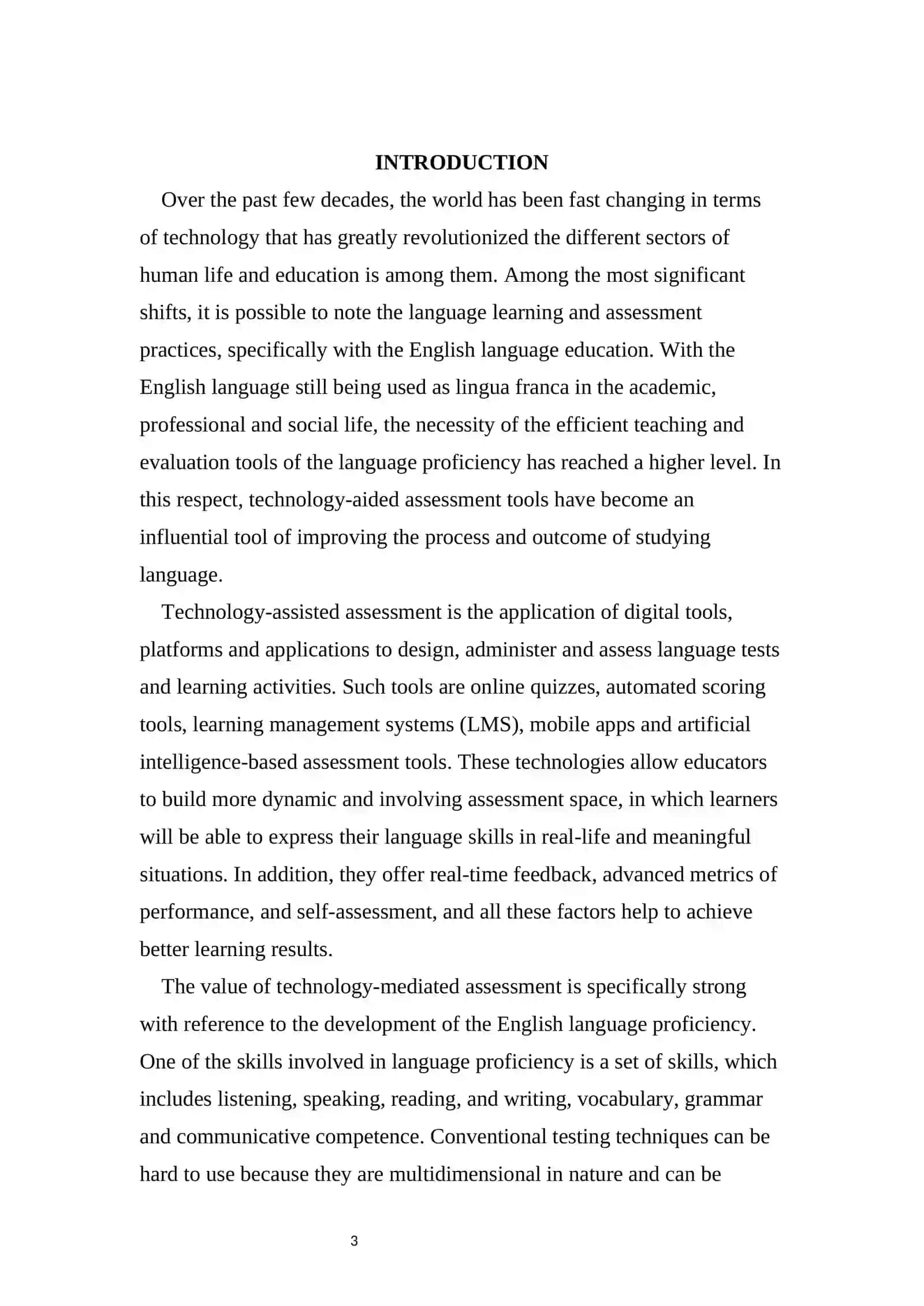 COURSE WORK THEME: THE IMPACT OF TECHNOLOGY- ASSISTED ASSESSMENT TOOLS ON ENGLISH LANGUAGE PROFICIENCY 3