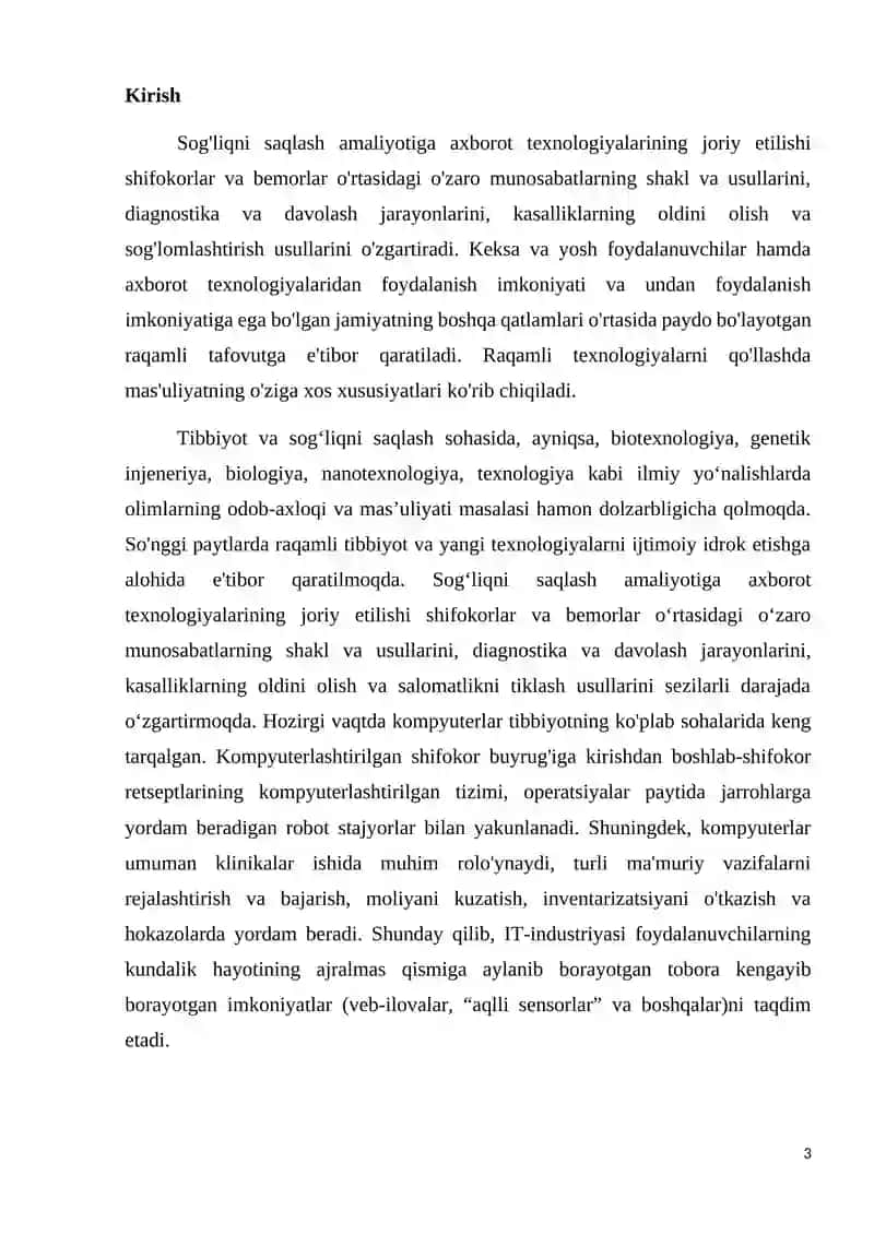 Tibbiyotda rakamli texnologiyalarni, shuningdek telemeditsinani kullashning asosiy yunalishlari 3