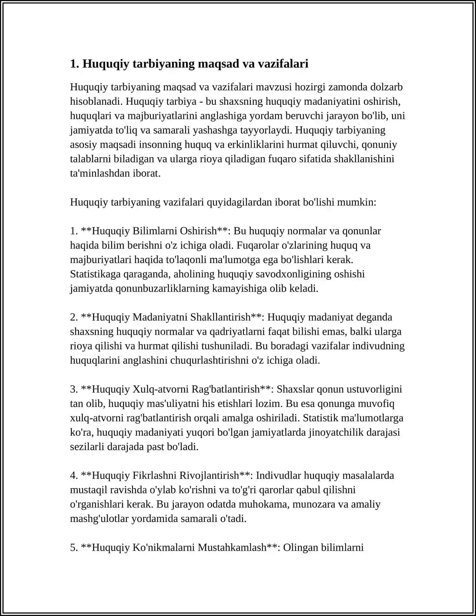 HUQUQIY TARBIYANING ASOSIY YO‘NALISHLARI. SHAXS XUSUSIYATLARI XILMA-XILLIGI, UNING HUQUQIY TARBIYADAGI XUSUSIYATLARI 3