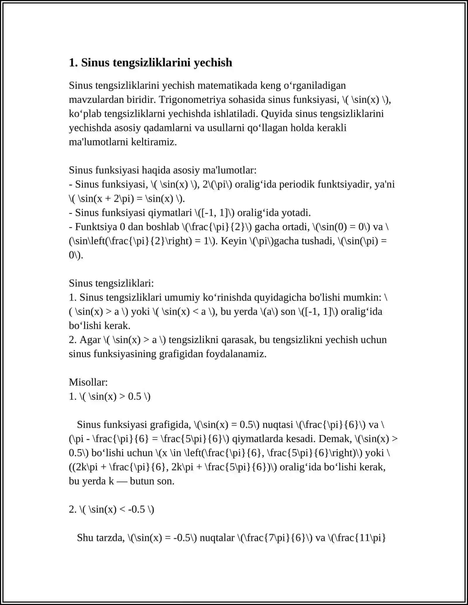 Sinus Tengsizliklarini Yechish 3