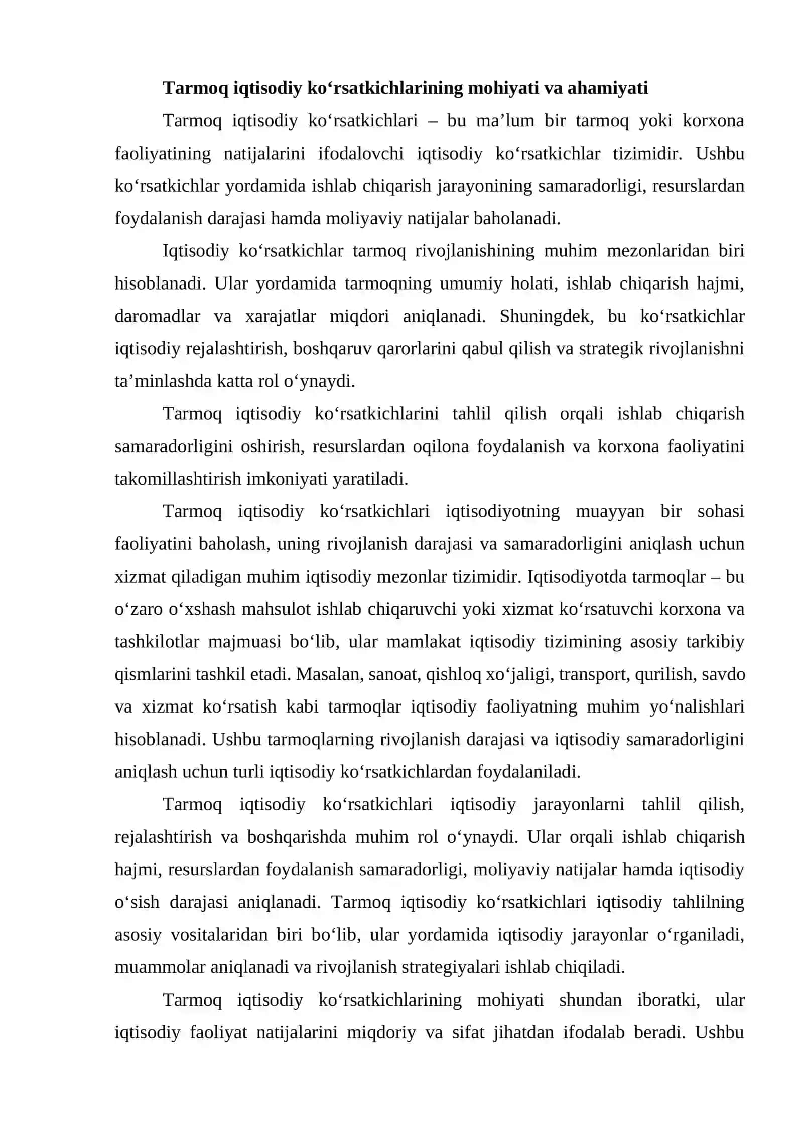 Tarmoqdagi asosiy iqtisodiy ko‘rsatkichlar tahlili 3