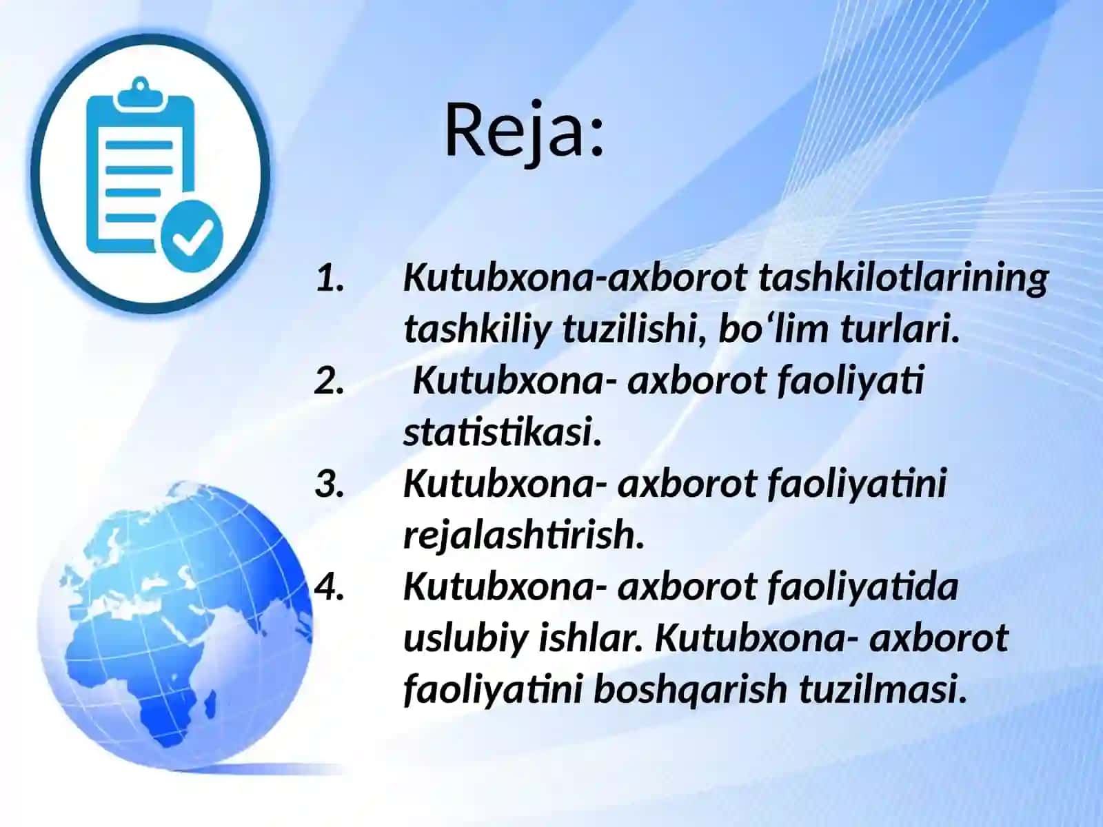 Kutubxona axborot faoliyati statistikasi.Statistikaning rivojlanishdagi òrni 3