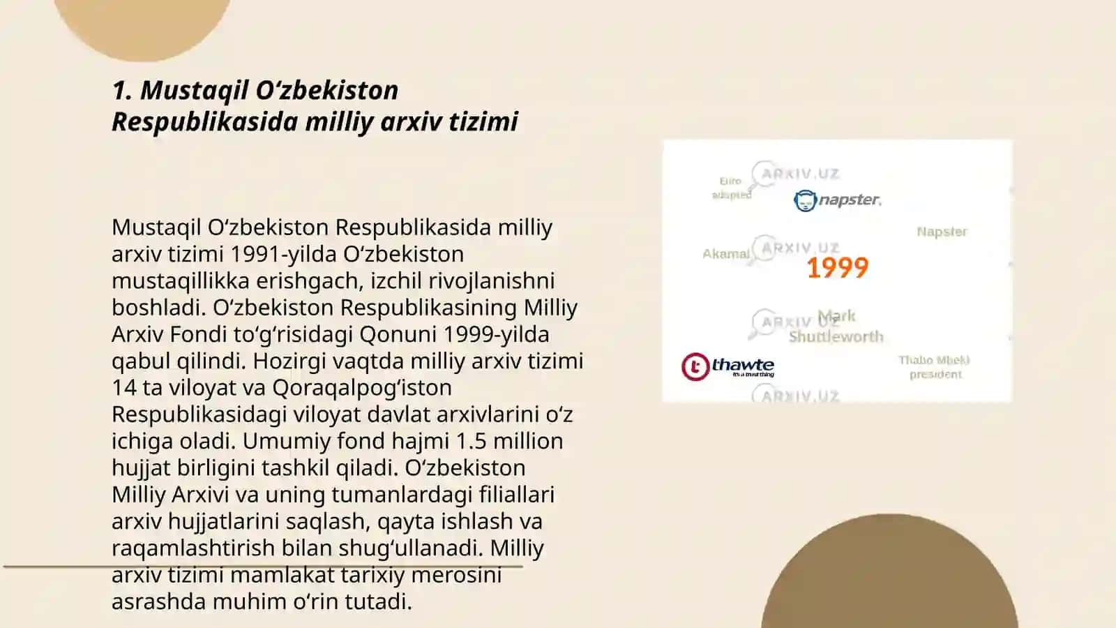 Mustaqil Oʻzbekistonda arxev ishi Aliyorova Baxtigul Tarix 405 guruhi 3