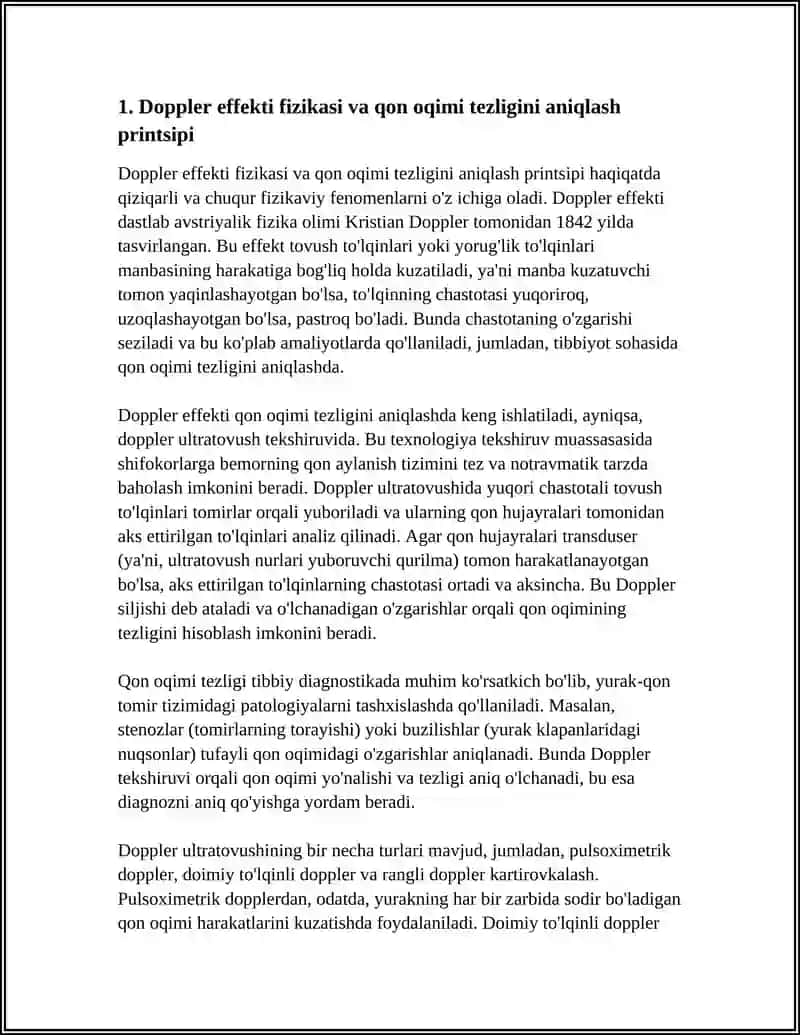 Doppler effekti. Qon oqimini tezligini aniqlash 3