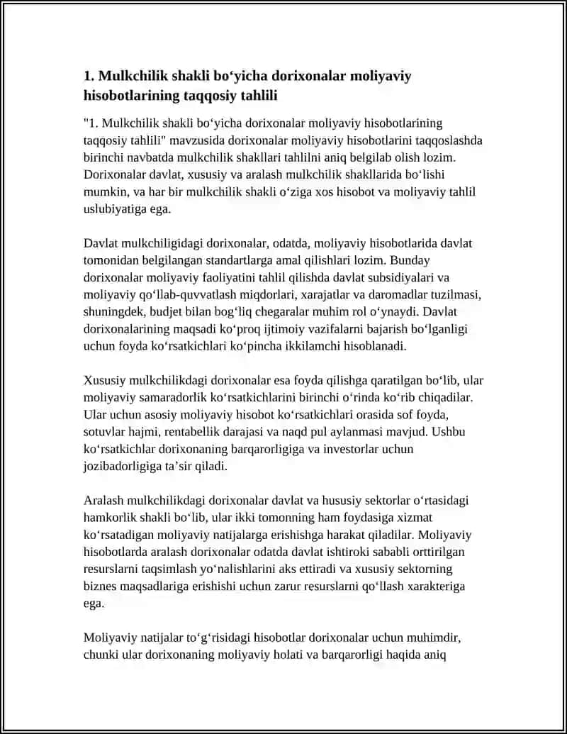 TURLI MULKCHILIK SHAKLIDAGI DORIXONALARNING HISOBOTLARI, MOLIYAVIY NATIJALAR TO’G’RISIDAGI HISOBOT 3
