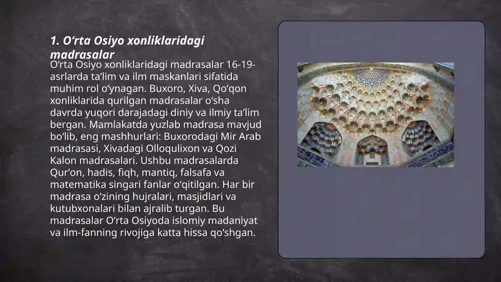 Oʻrta Osiyo xonliklaridagi madrasalar 3