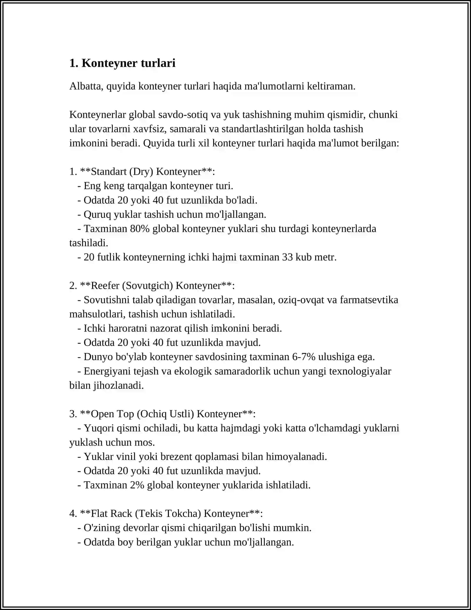 LIST KONTEYNERLAR. KONTEYNERLAR RO‘YXATI 3