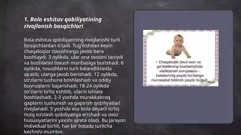 Bola eshituv qobilyati( slux) va ovozini rivojlantirishning oʻziga xos xususiyatlari 3
