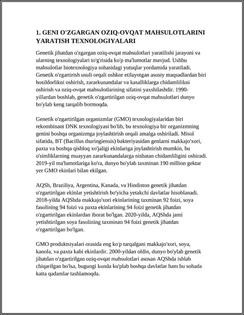 GENI O'ZGARGAN OZIQ-OVQAT MAHSULOTLARI VA ORGANIZMLAR 3