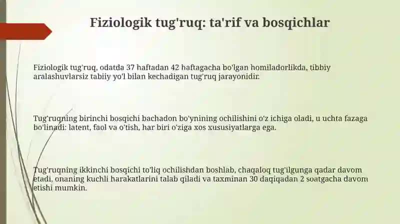 Fiziologik tug'ruqni o'tkazish: ta'rif, bosqichlar va monitoring 3