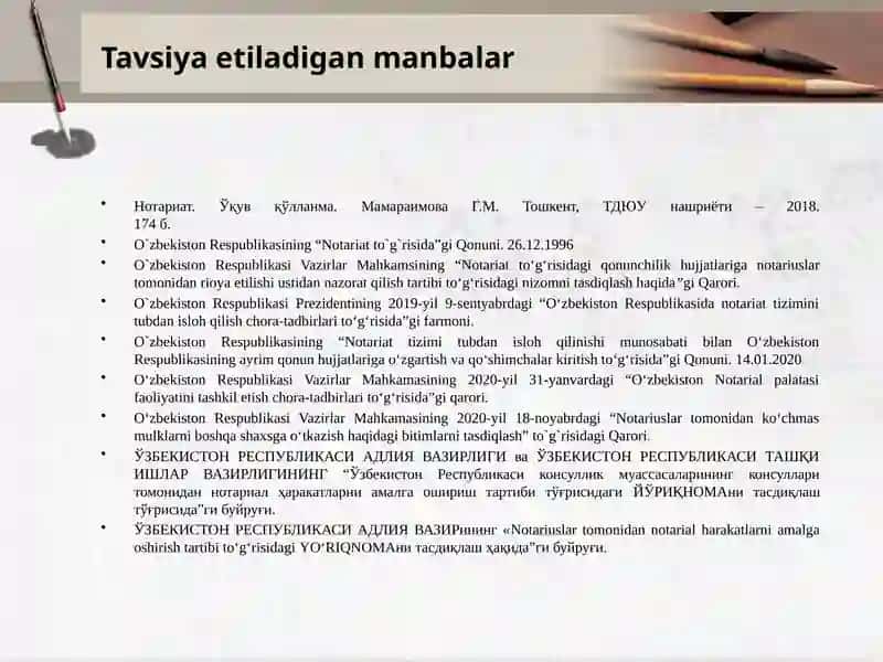 Notarial harakatlarning tasnifi va notarial harakatlarni amalga oshiruvchi shaxslarning vakolatlari 3